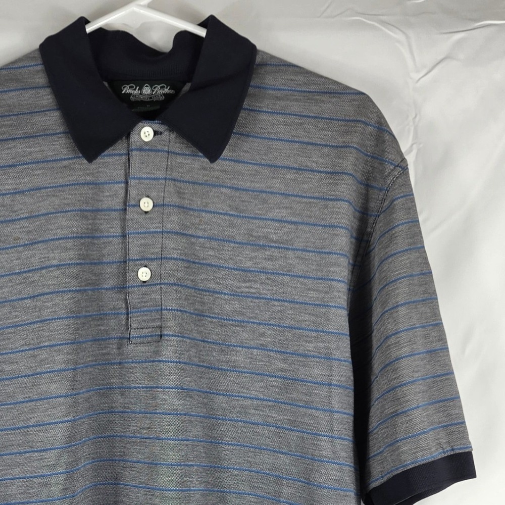 Brooks Brothers CountryClub Mens Performance Knit Polo Shirt Grey Blue Striped M